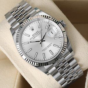 NEW Rolex Date Just 36mm Silver Index Dial Jubilee Bracelet 126234 Unworn 2023